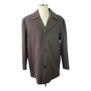 London Fog Men's Amity Brown Gray Wool Blend Lined Overcoat Car Coat Jacket XL